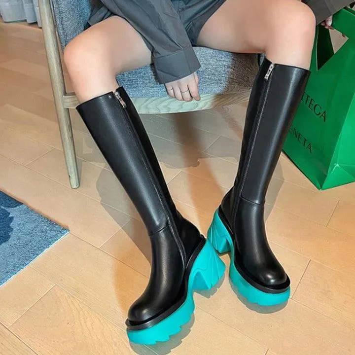 Punk Gothic Long Boots, Fashionable Botas Mujer Female