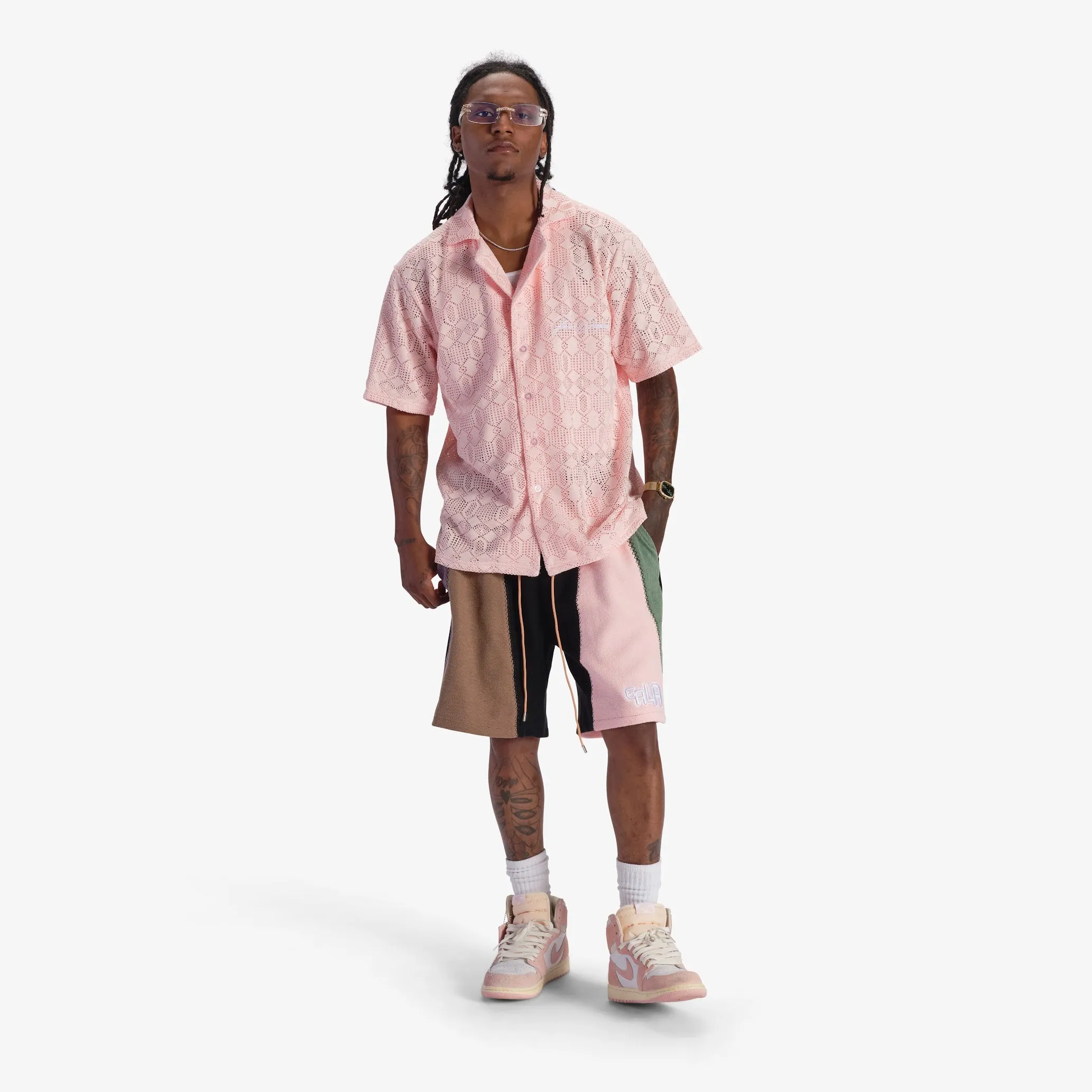 "Slicer" Panel Shorts (pink/brown)