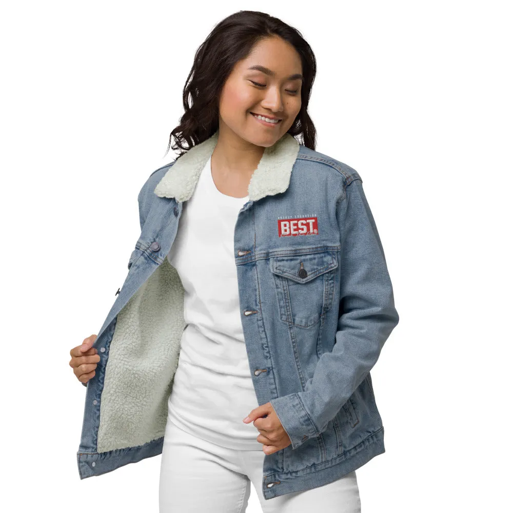 RED BEST BOX Signature denim sherpa jacket