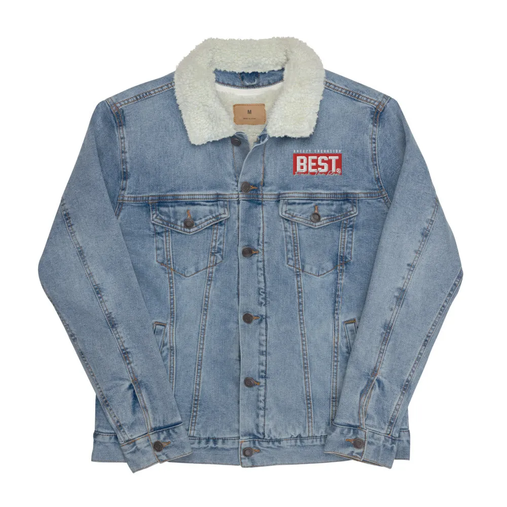 RED BEST BOX Signature denim sherpa jacket