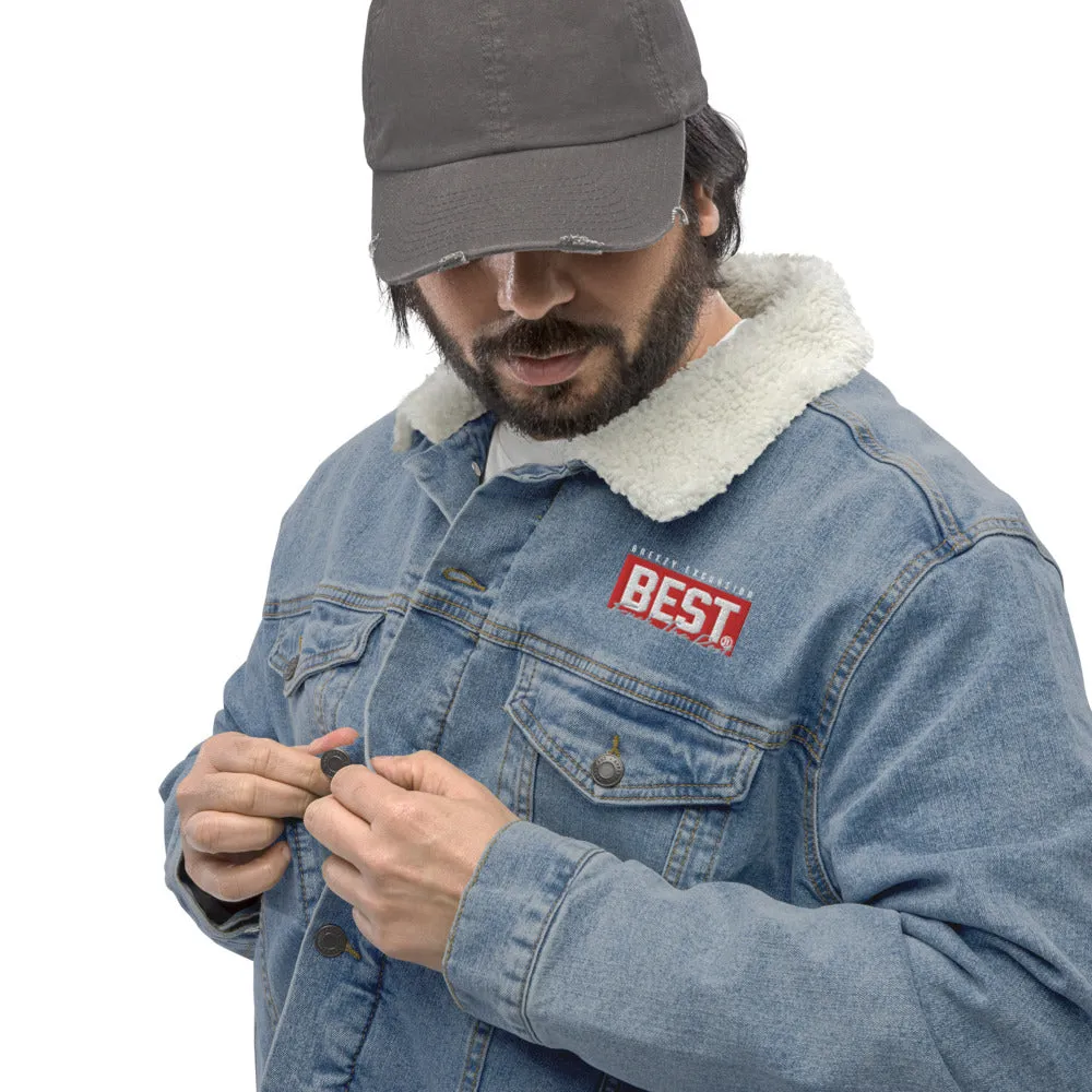 RED BEST BOX Signature denim sherpa jacket