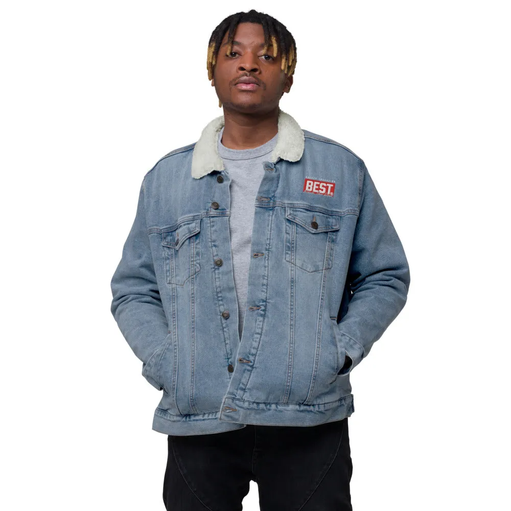 RED BEST BOX Signature denim sherpa jacket