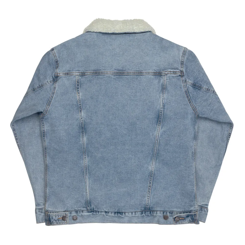 RED BEST BOX Signature denim sherpa jacket