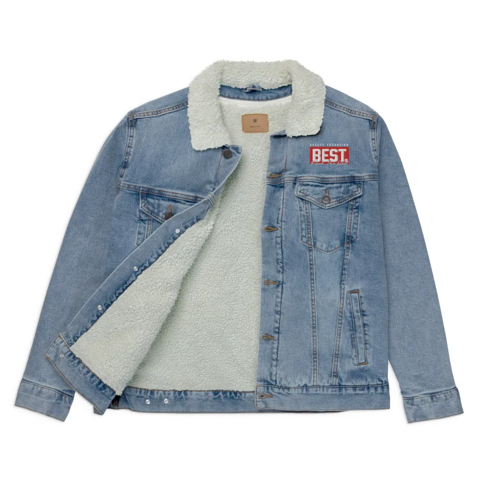 RED BEST BOX Signature denim sherpa jacket