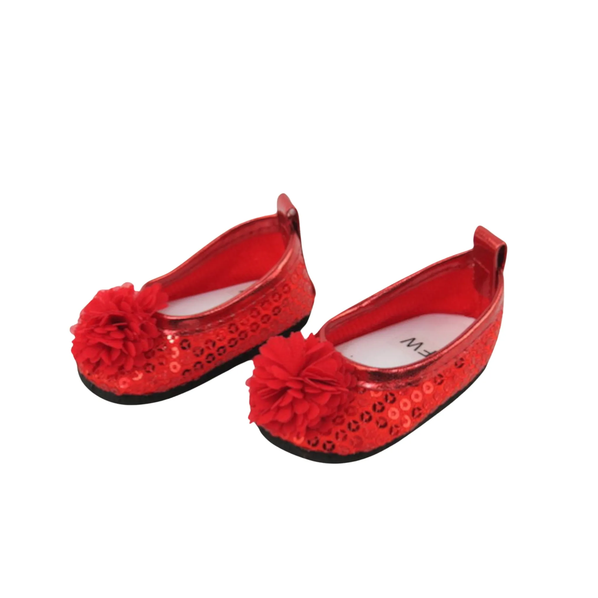 Red Flower and Sequins Flats for 18-inch dolls
