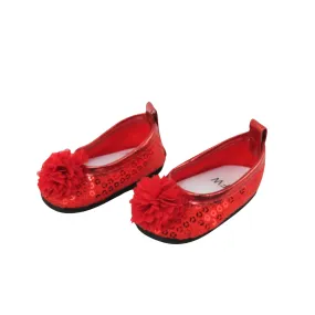 Red Flower and Sequins Flats for 18-inch dolls