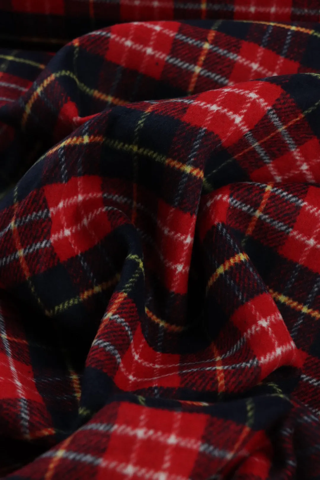 Red/Navy/Yellow Plaid Melton Double Weave Wool | By The Half Yard