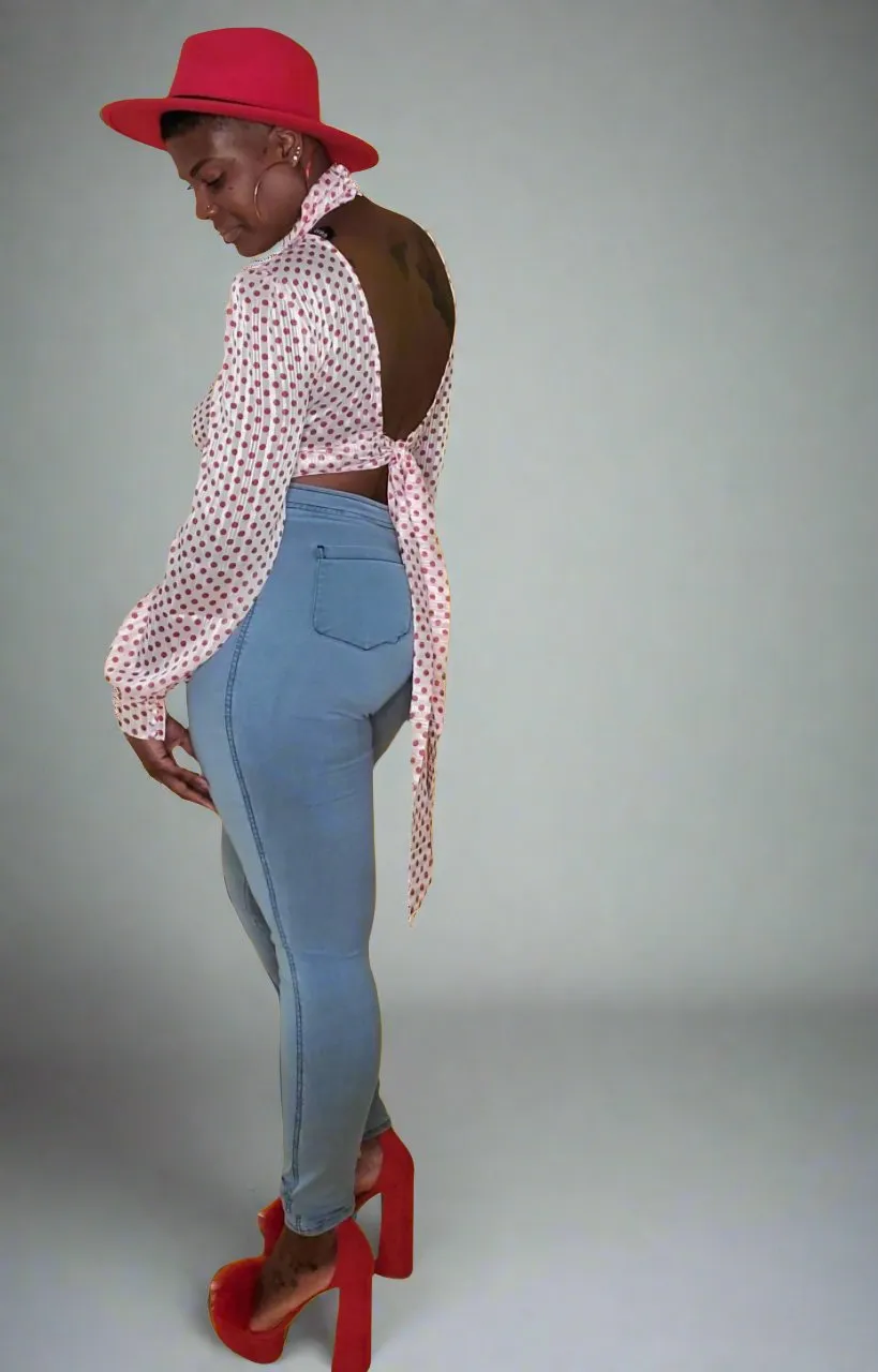 Red/White Polka Dot Chiffon Crop Top