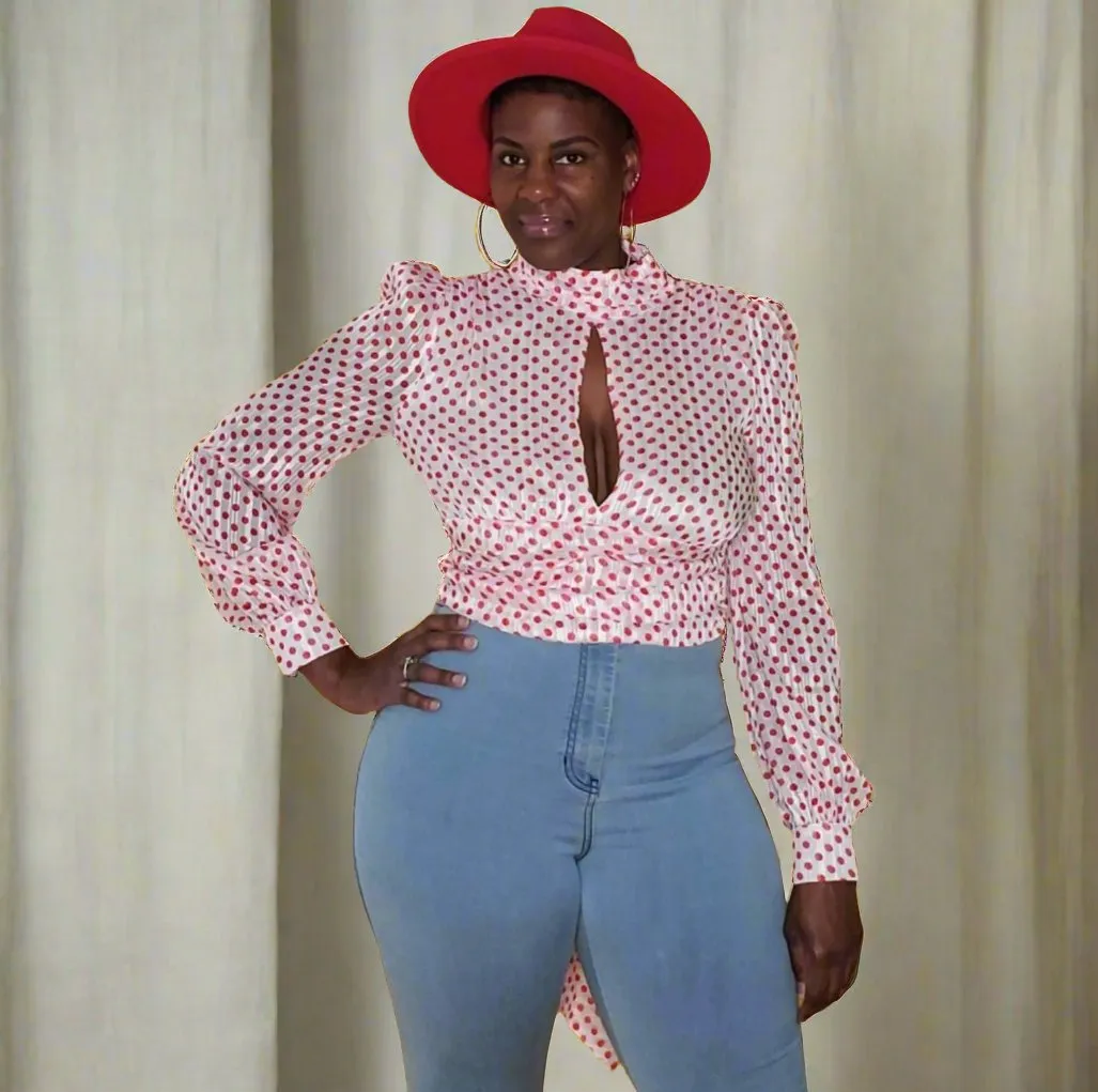 Red/White Polka Dot Chiffon Crop Top