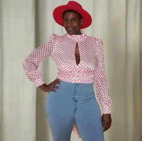 Red/White Polka Dot Chiffon Crop Top