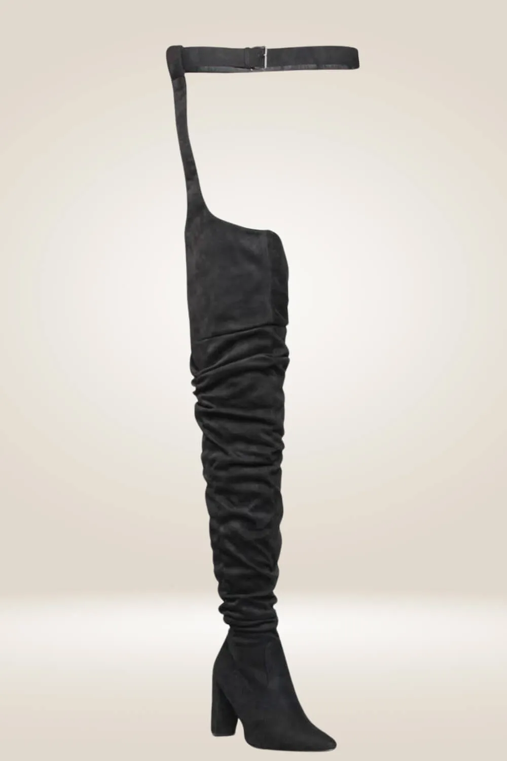 Rihanna Over the Knee Black Boots With Waist Belt