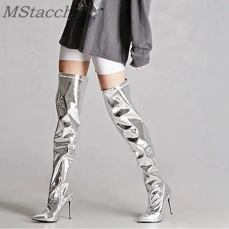 Runway Stilettos Pointed Toe Mirror Boots