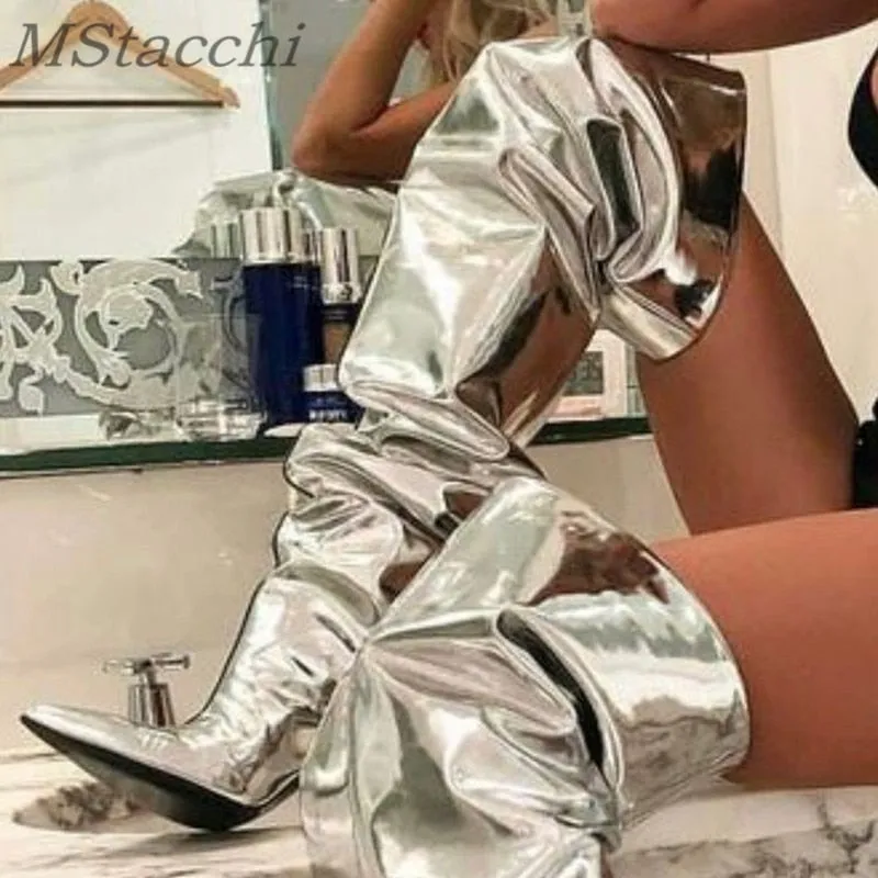 Runway Stilettos Pointed Toe Mirror Boots