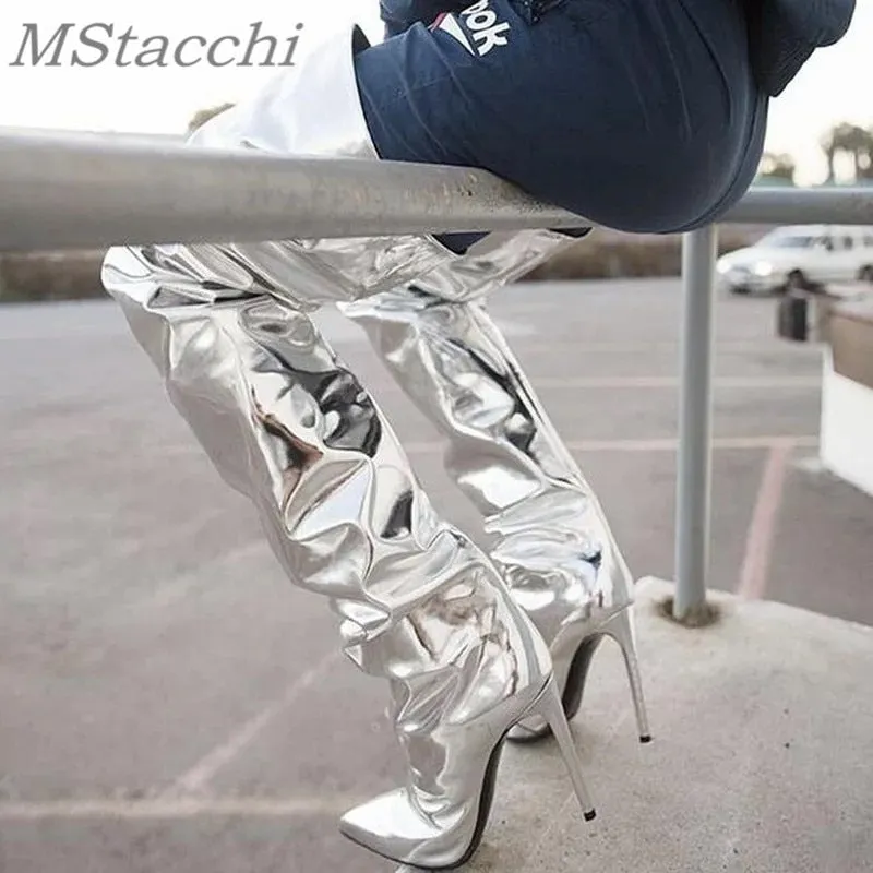 Runway Stilettos Pointed Toe Mirror Boots