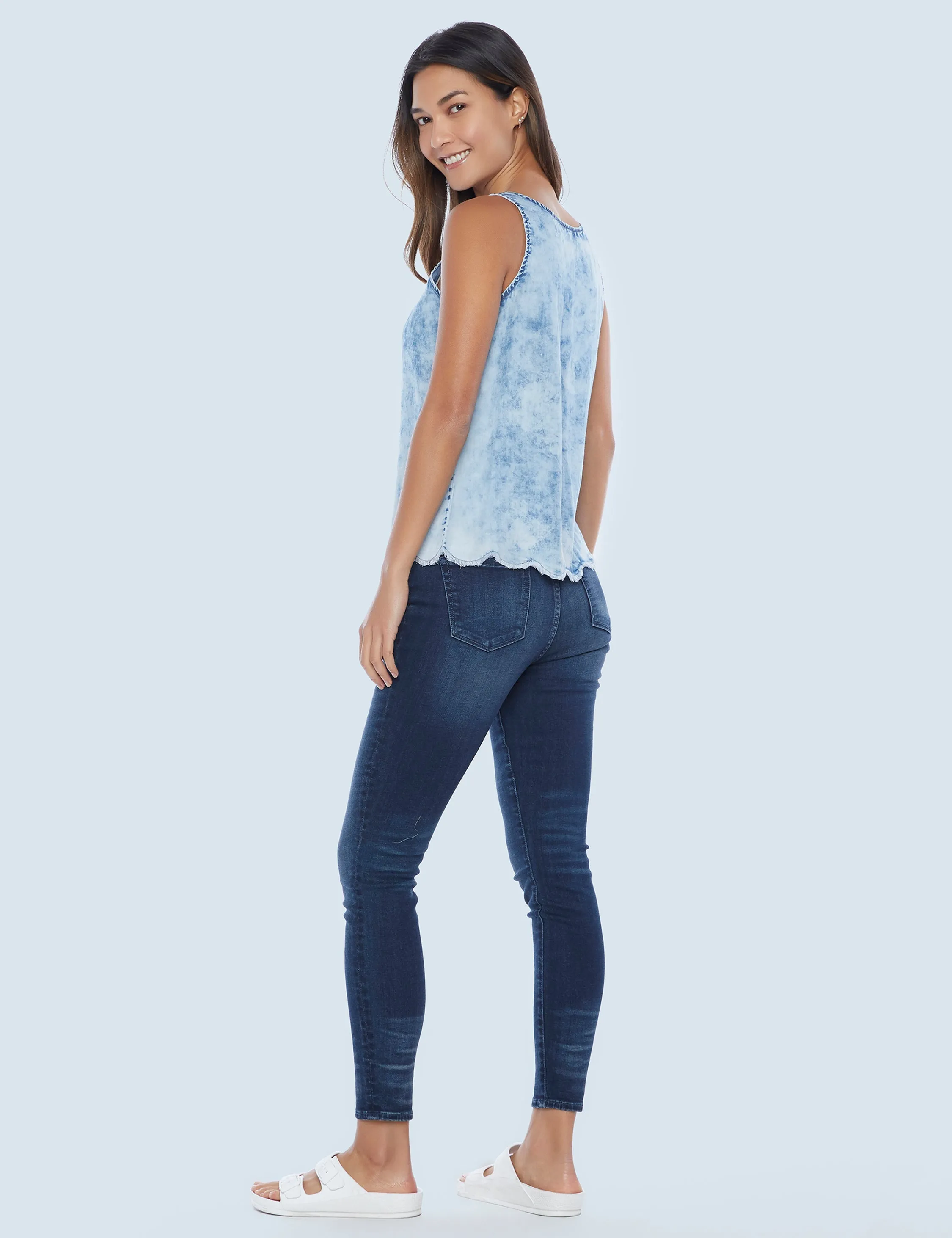 Scallop Edged Button-Front Top
