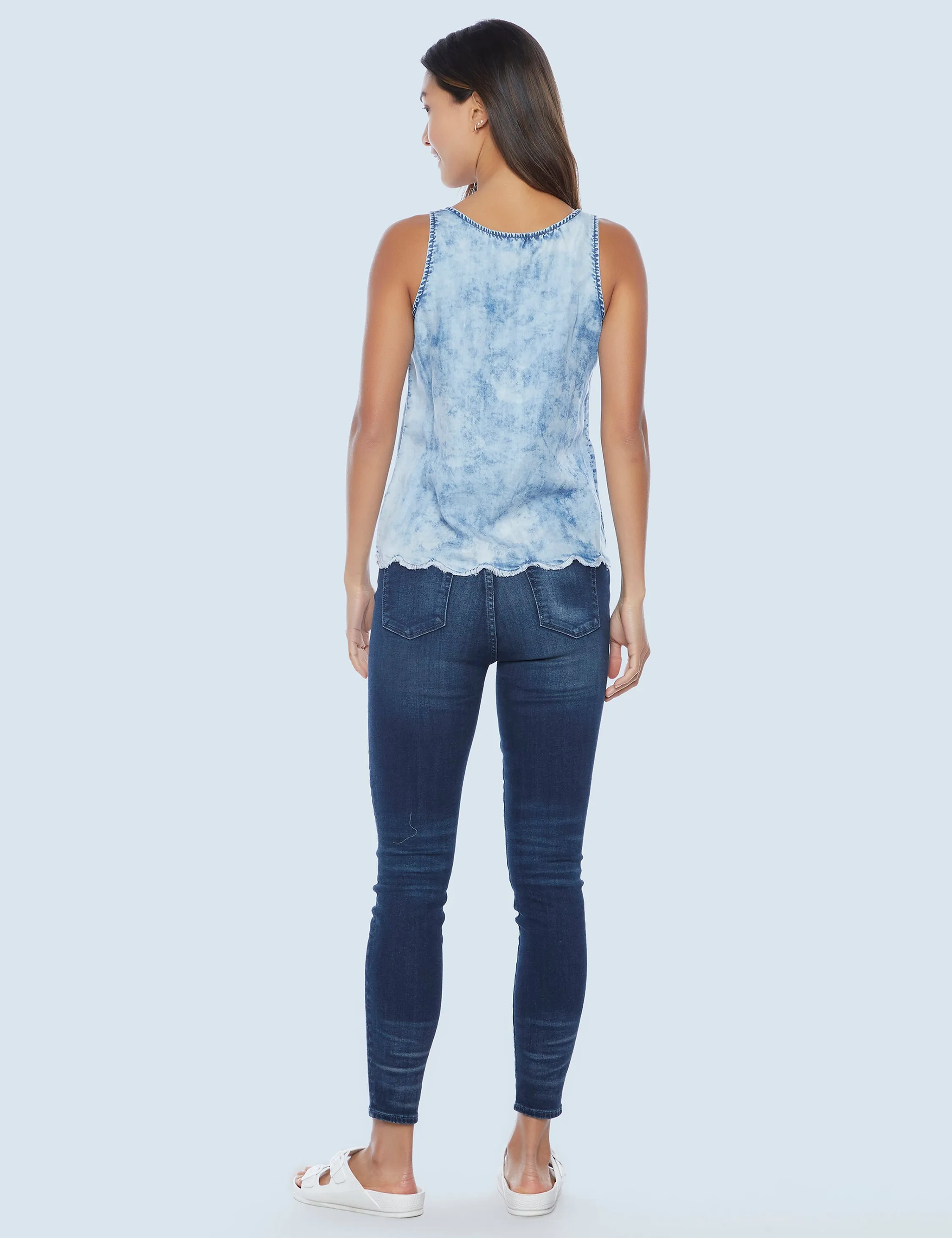 Scallop Edged Button-Front Top