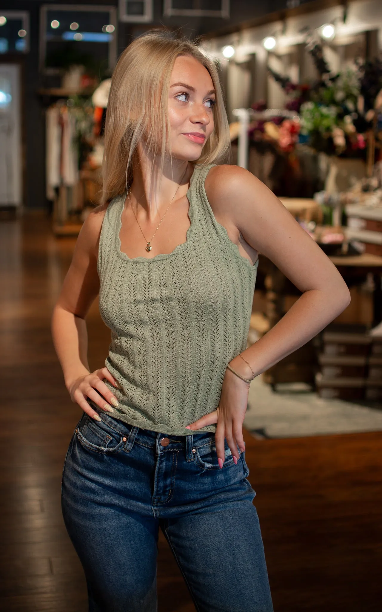 Scallop Sage Sweater Tank
