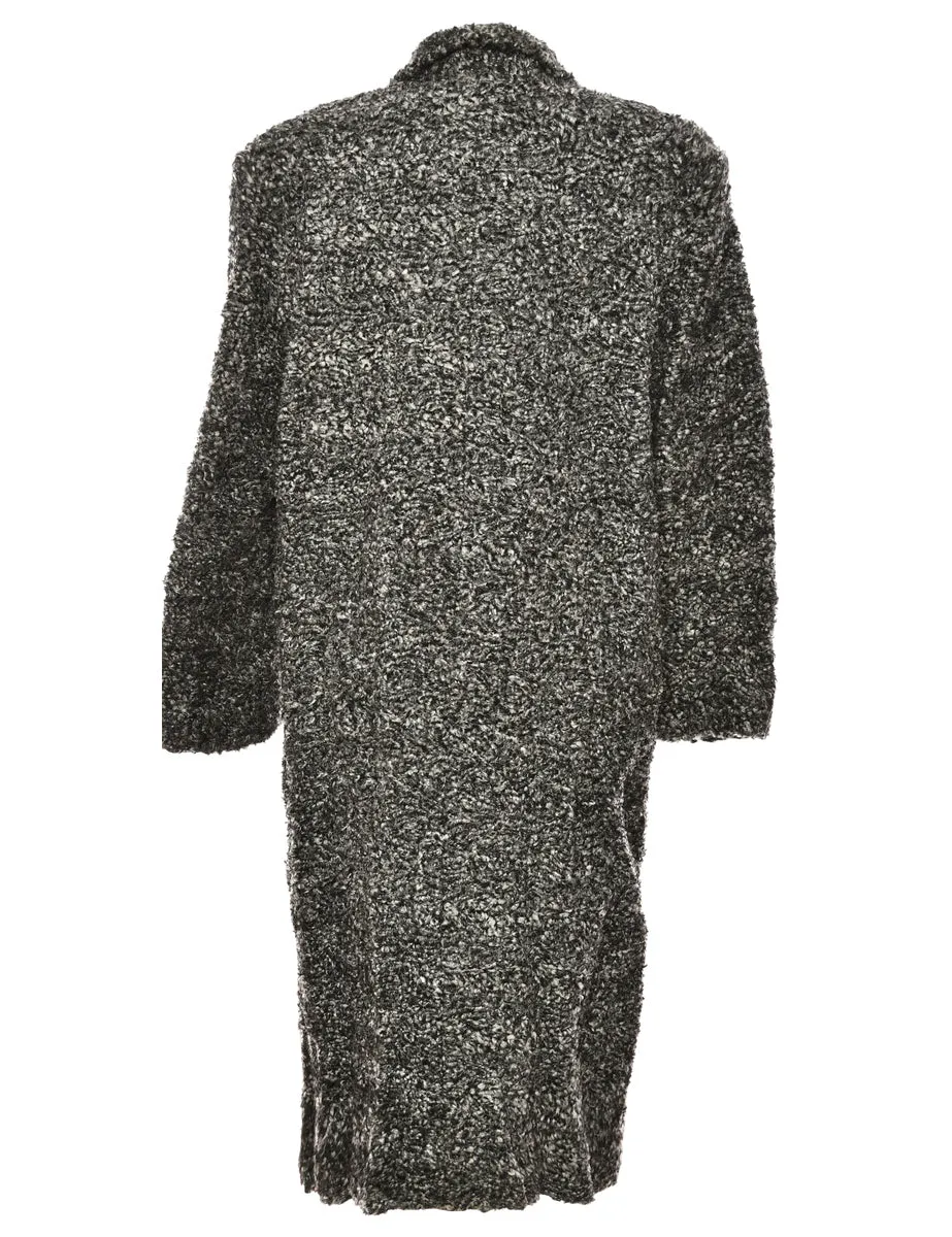 Single Breasted Black & Grey Textured Wool Coat - L