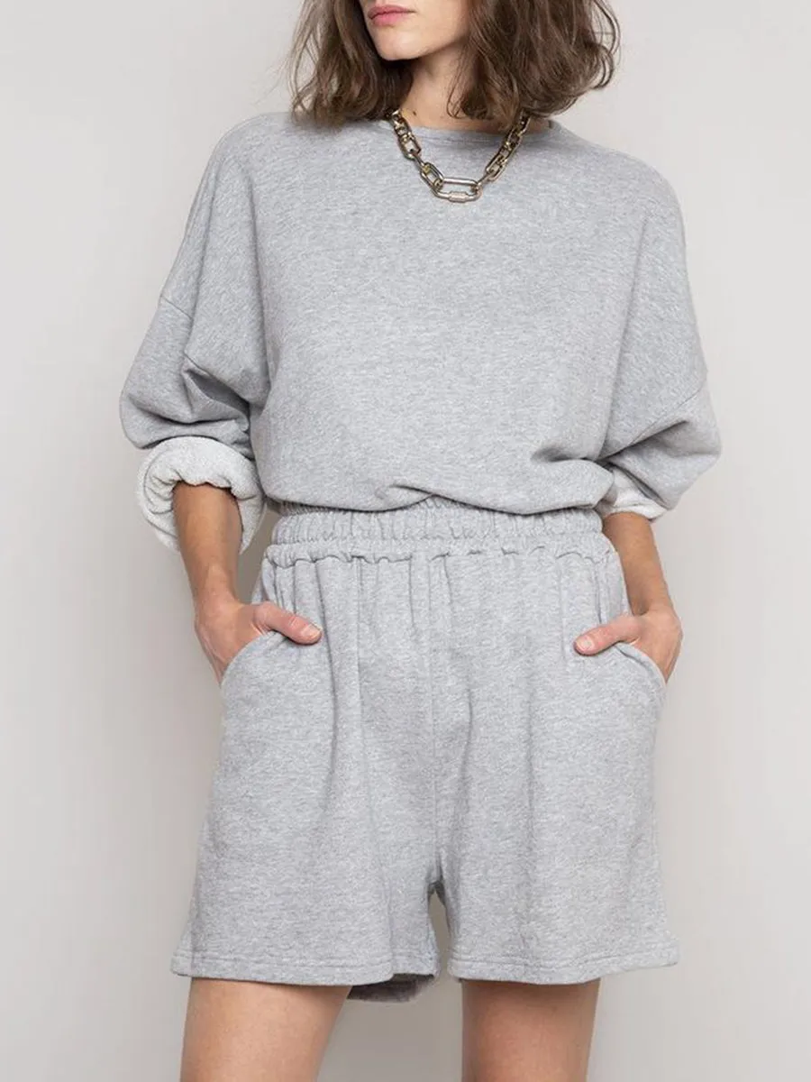 Solid Color Comfortable Long Sleeve Shorts Suit