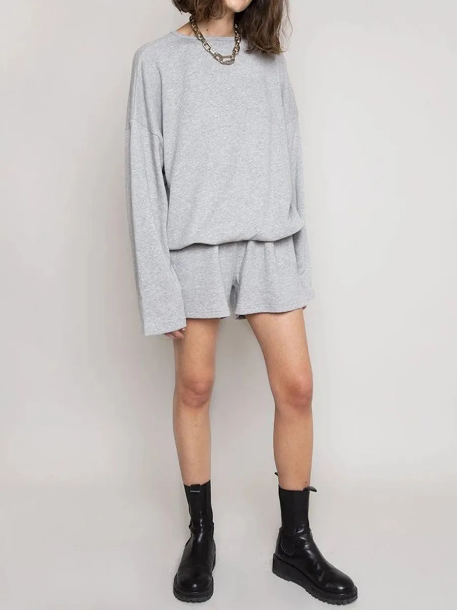 Solid Color Comfortable Long Sleeve Shorts Suit