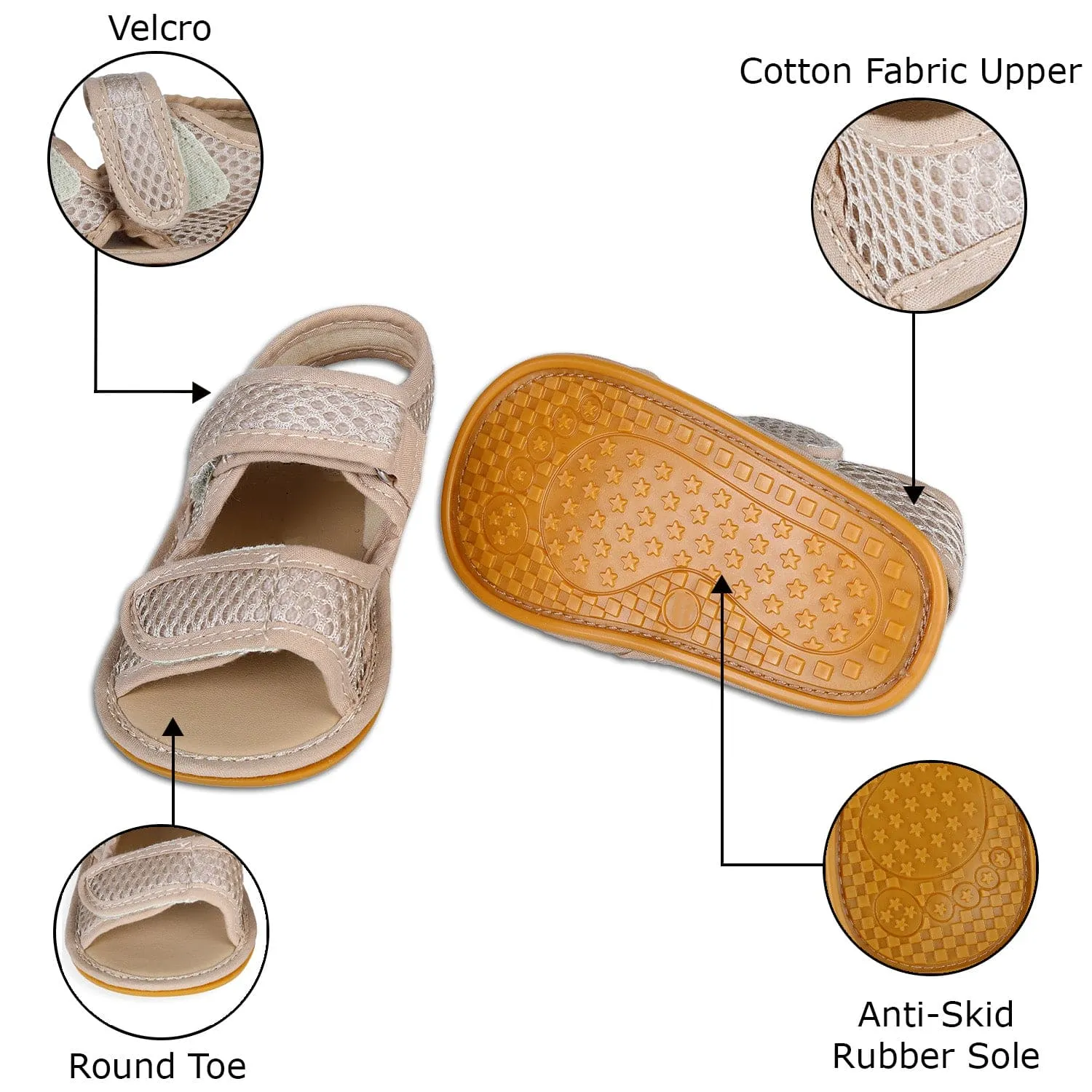 Solid Hookloop Comfortable Anti-skid Floater Sandals - Beige
