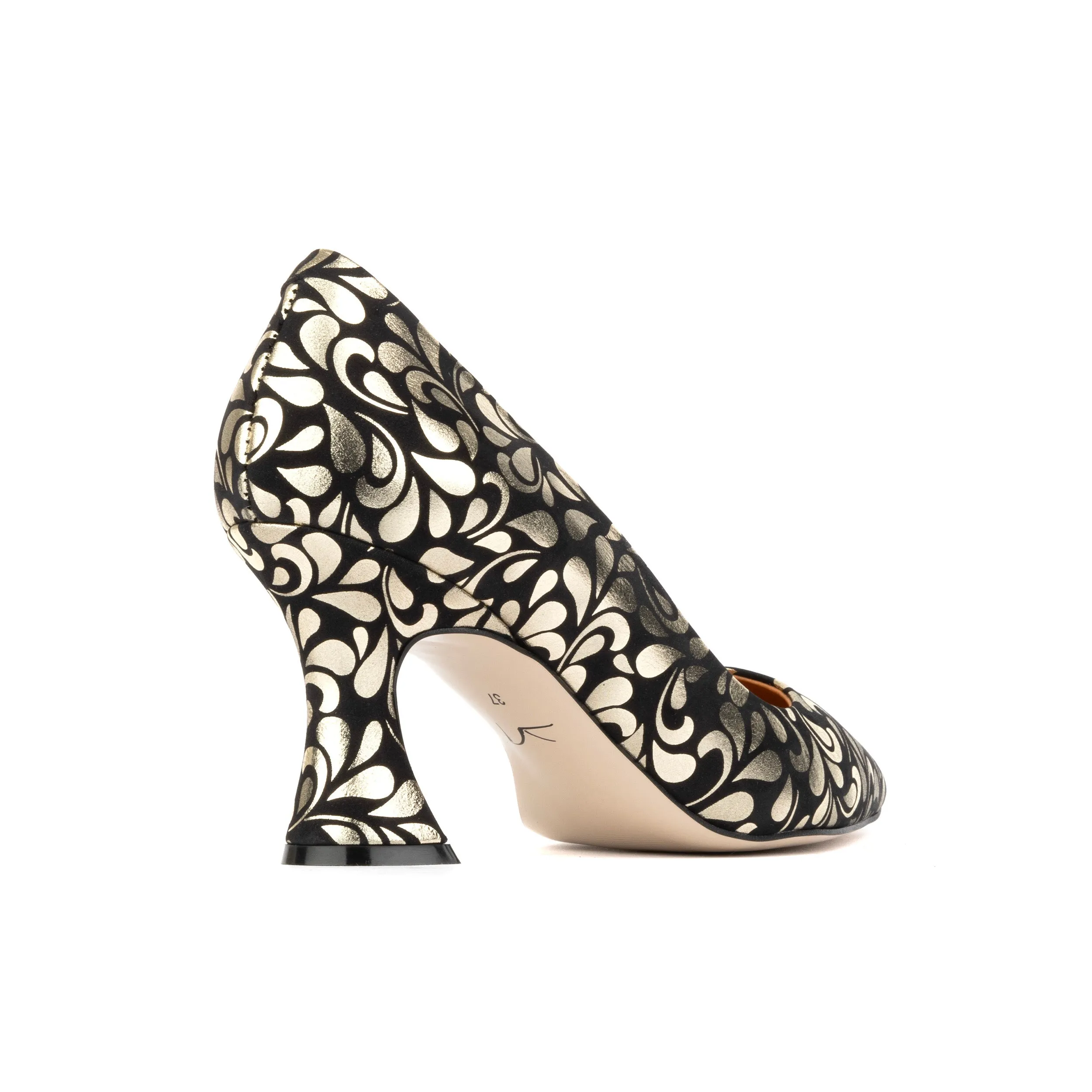 Sophia Hollywood - Gold - Women's pointed 3 inch heel pump in black and gold leather