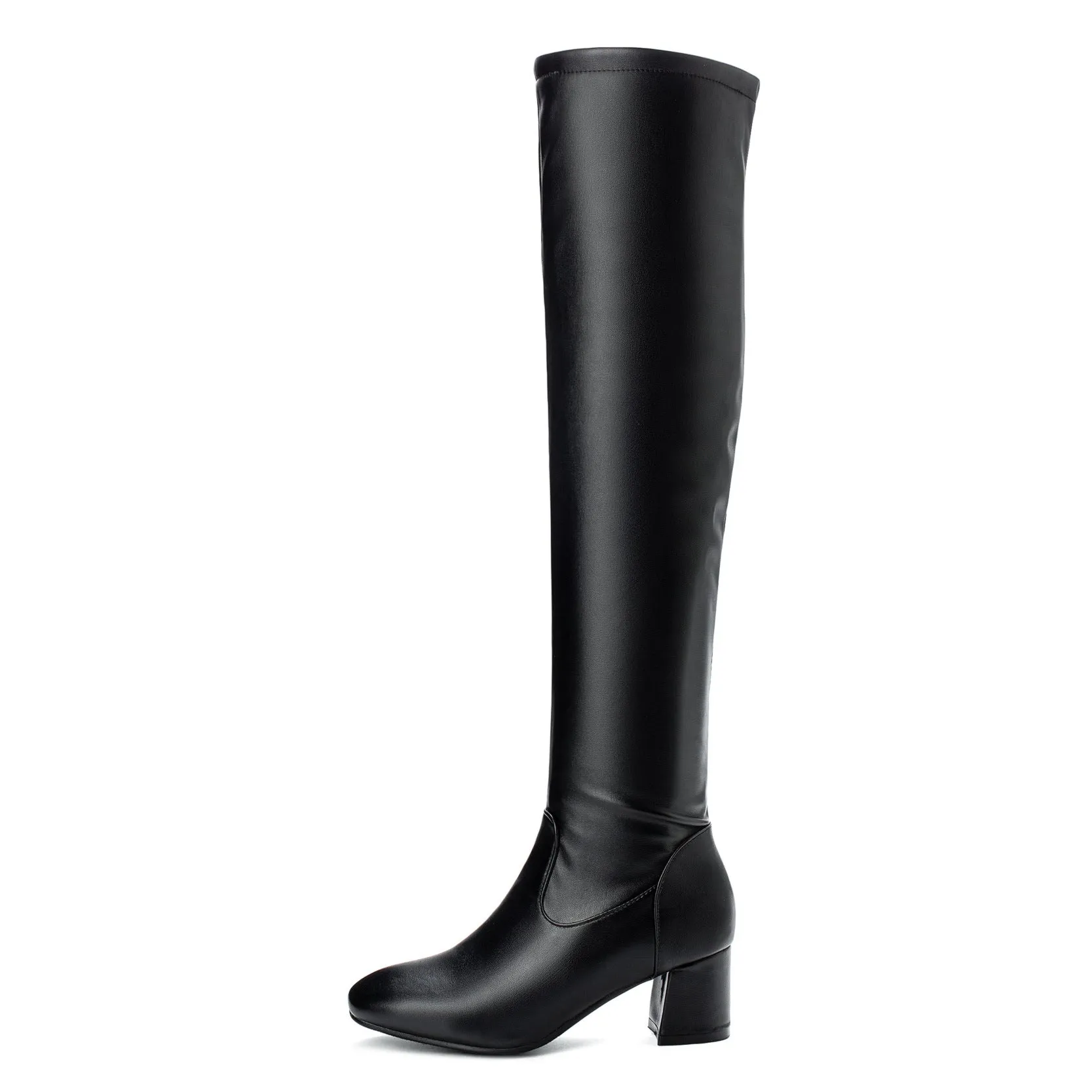 Square toe  block heels thigh high boots