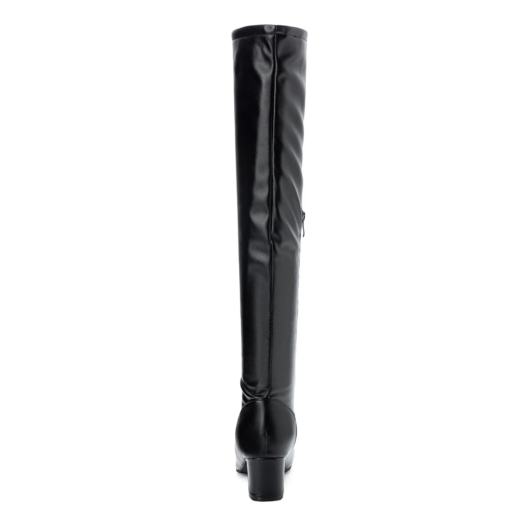 Square toe  block heels thigh high boots