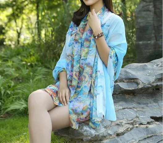 Summer Soft Silk Women's Long Shawl Scarf