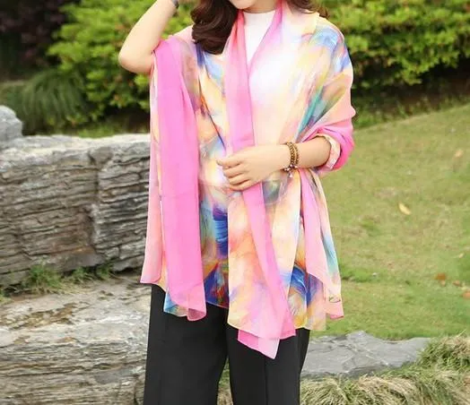 Summer Soft Silk Women's Long Shawl Scarf