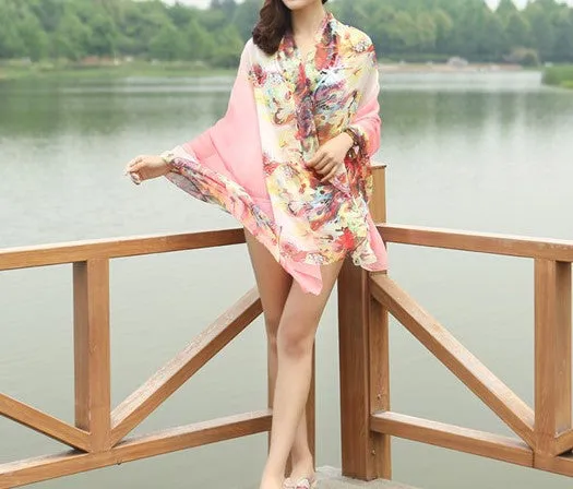 Summer Soft Silk Women's Long Shawl Scarf