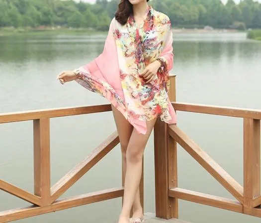 Summer Soft Silk Women's Long Shawl Scarf