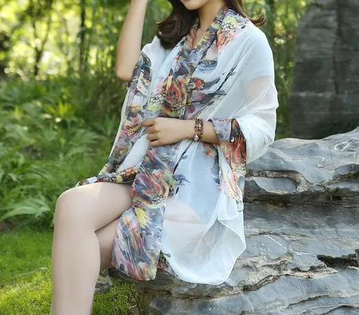 Summer Soft Silk Women's Long Shawl Scarf