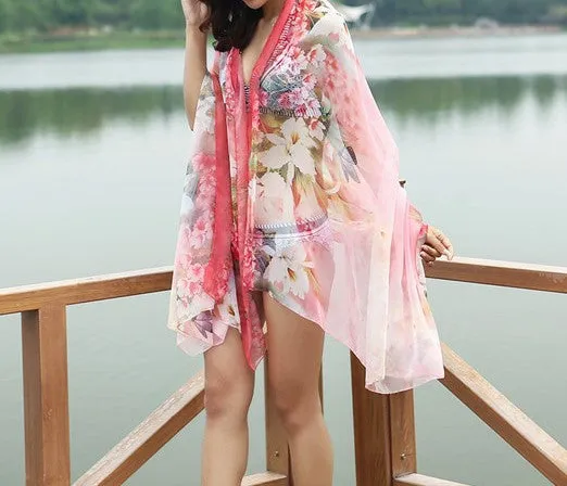 Summer Soft Silk Women's Long Shawl Scarf