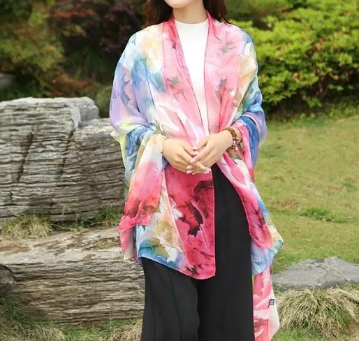 Summer Soft Silk Women's Long Shawl Scarf
