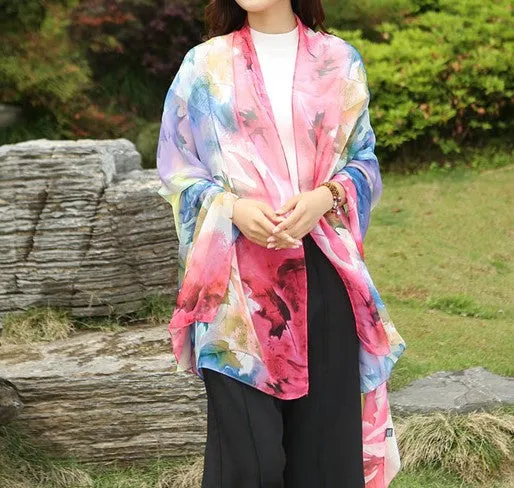 Summer Soft Silk Women's Long Shawl Scarf