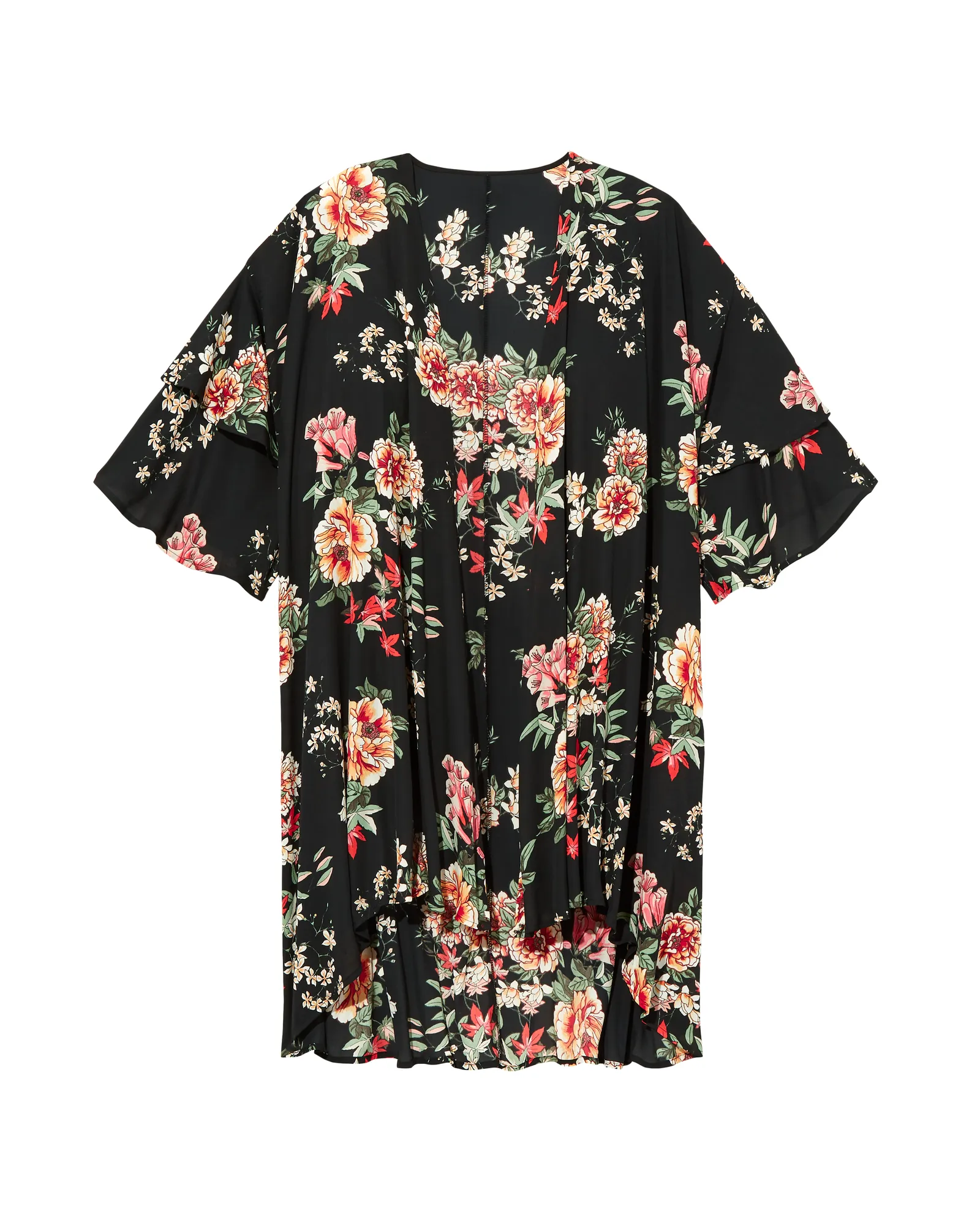 Taylor Ruffle-Sleeve Kimono | Black / Pink