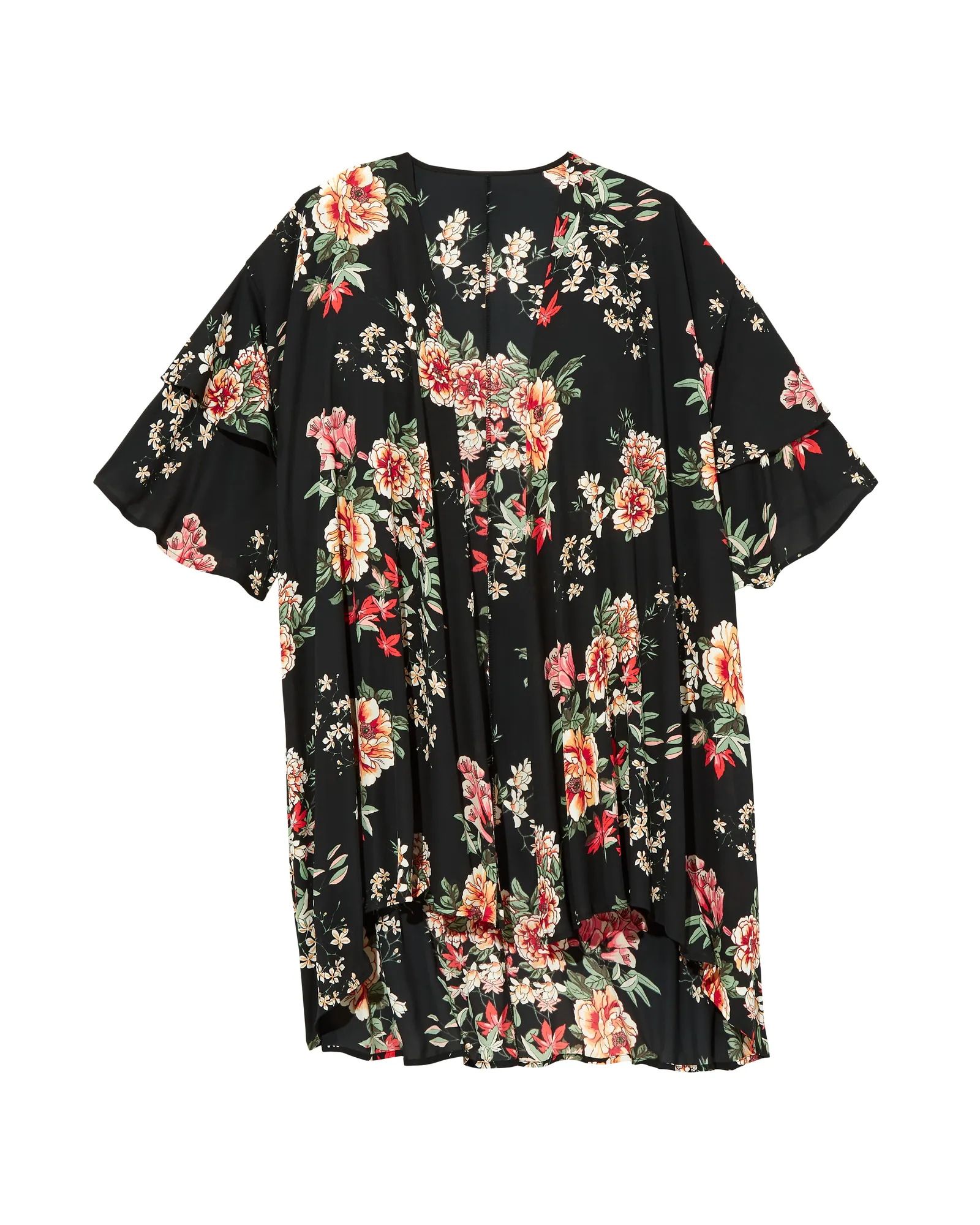 Taylor Ruffle-Sleeve Kimono | Black / Pink