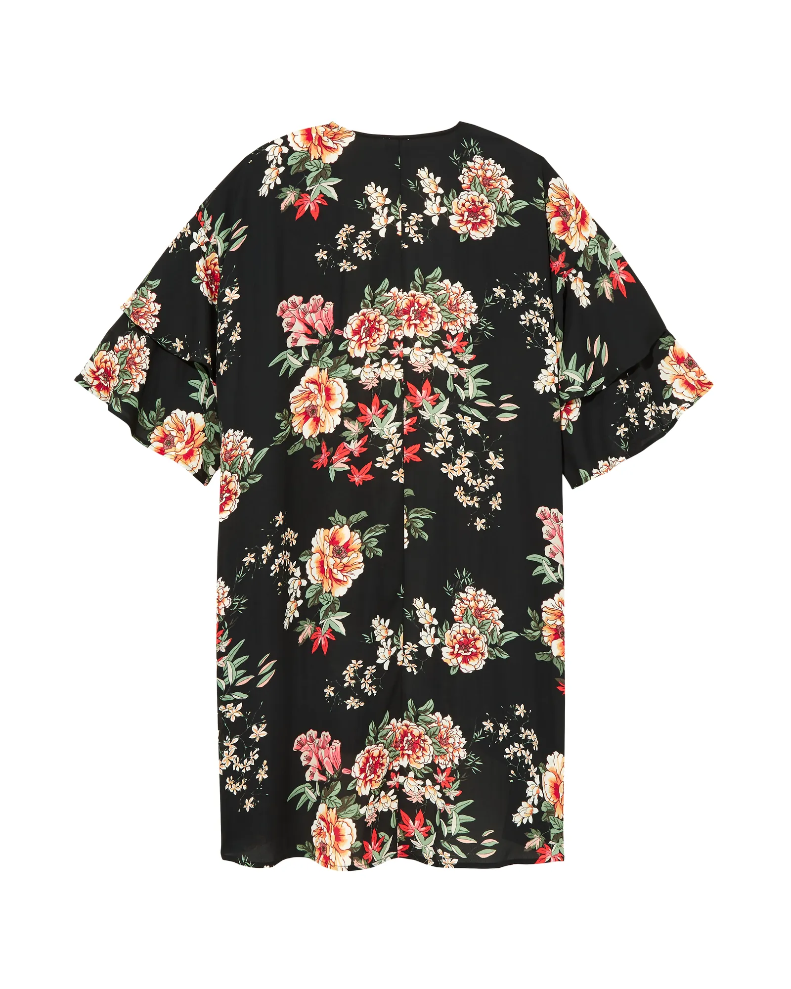 Taylor Ruffle-Sleeve Kimono | Black / Pink