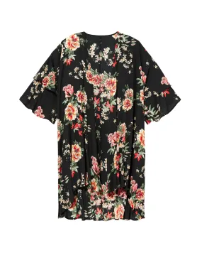 Taylor Ruffle-Sleeve Kimono | Black / Pink