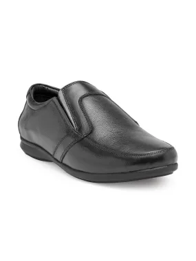 Teakwood Men Black Genuine Leather Formal Slip-Ons