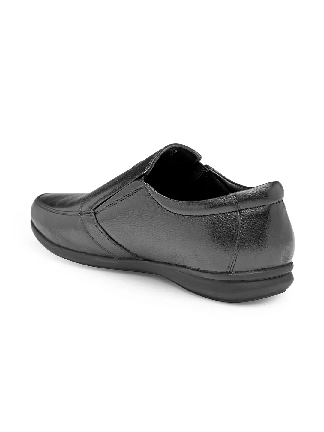 Teakwood Men Black Genuine Leather Formal Slip-Ons