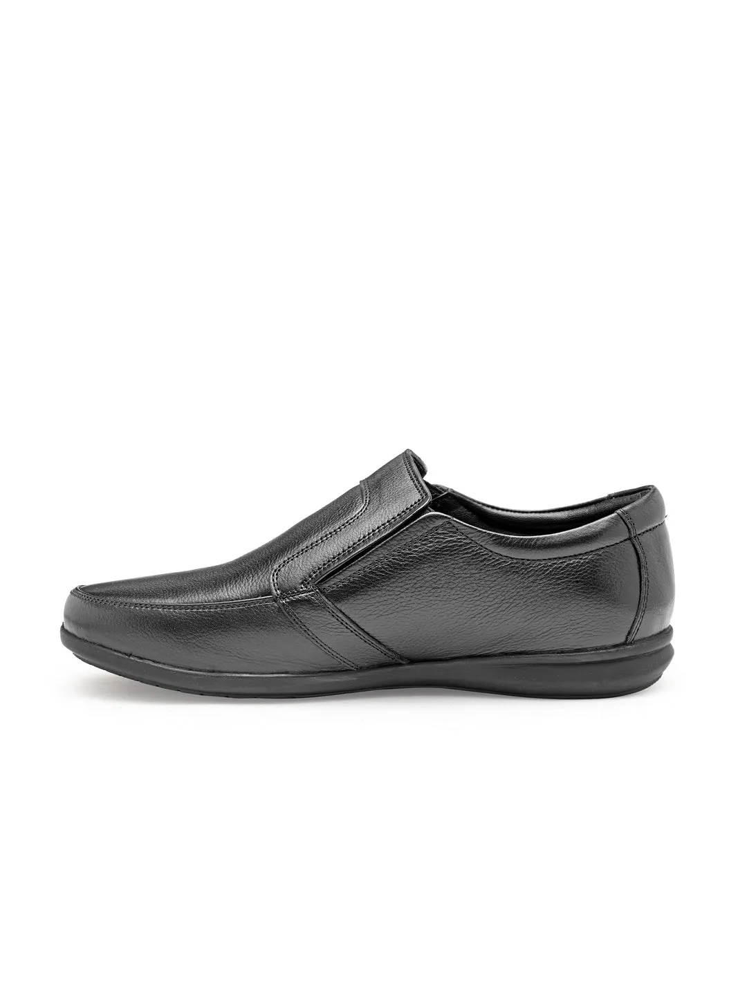 Teakwood Men Black Genuine Leather Formal Slip-Ons