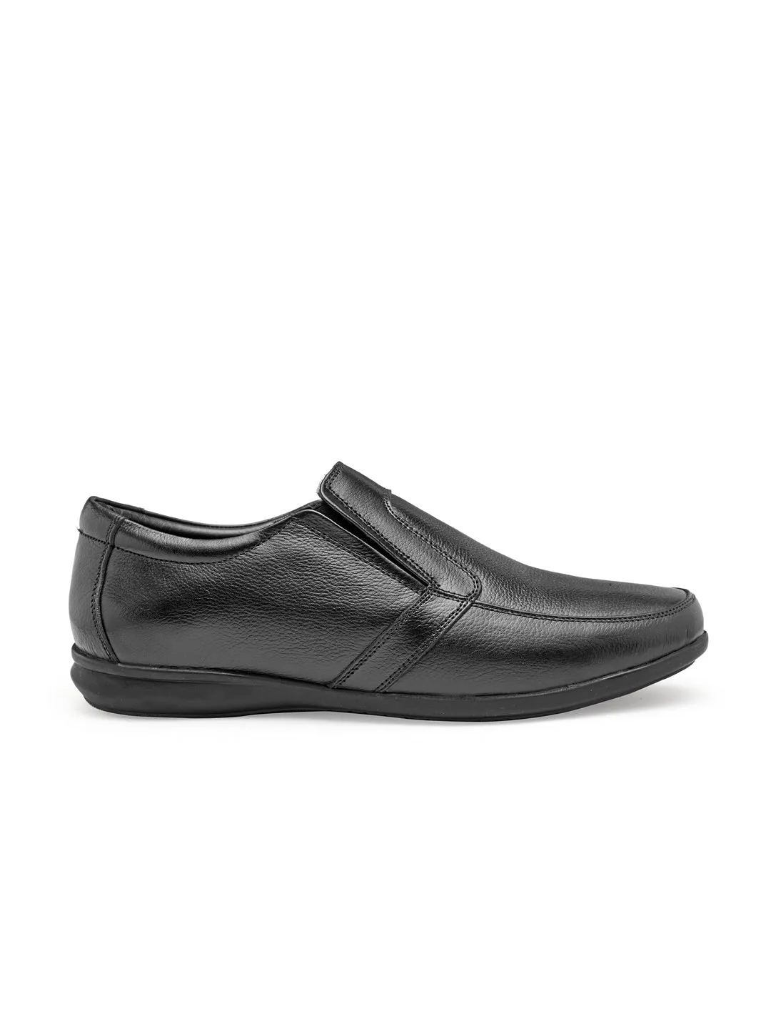 Teakwood Men Black Genuine Leather Formal Slip-Ons