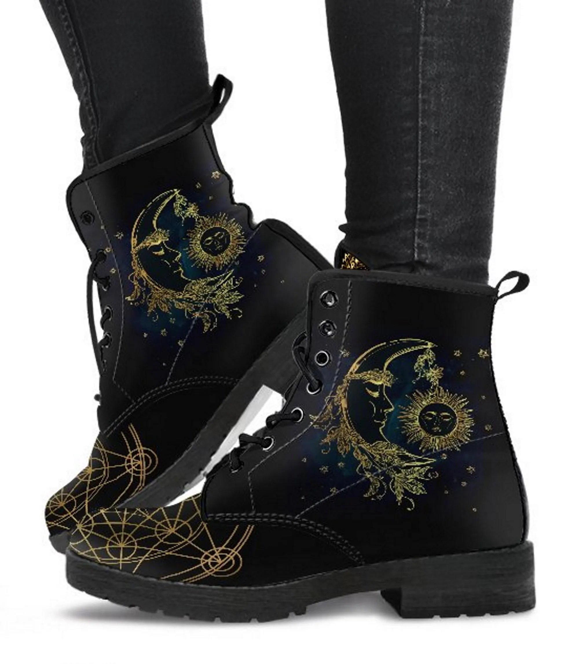 The Sun & Moon Galaxy Women's Vegan Leather Combat Boots