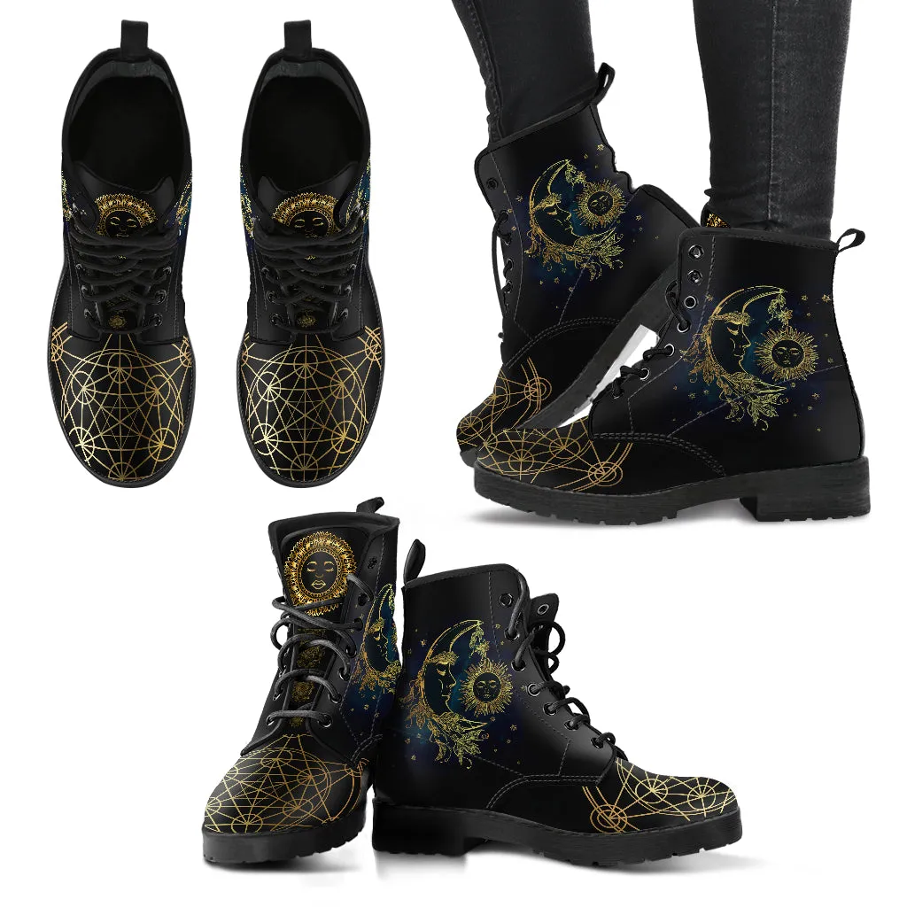 The Sun & Moon Galaxy Women's Vegan Leather Combat Boots