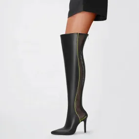 Trend4us Women's Mesh Panel Over-the-Knee Stiletto Boots