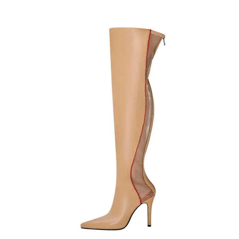 Trend4us Women's Mesh Panel Over-the-Knee Stiletto Boots
