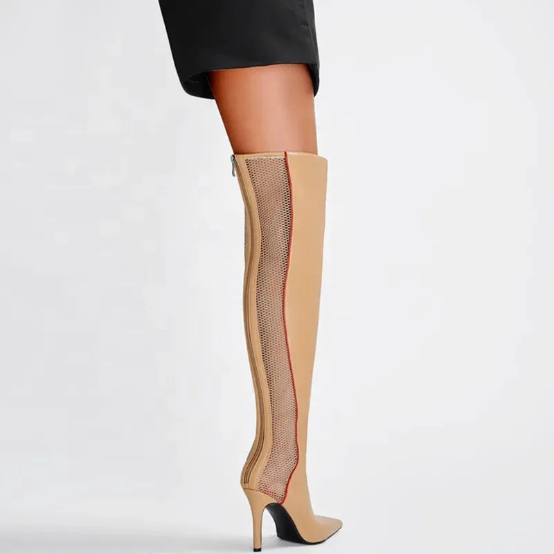 Trend4us Women's Mesh Panel Over-the-Knee Stiletto Boots