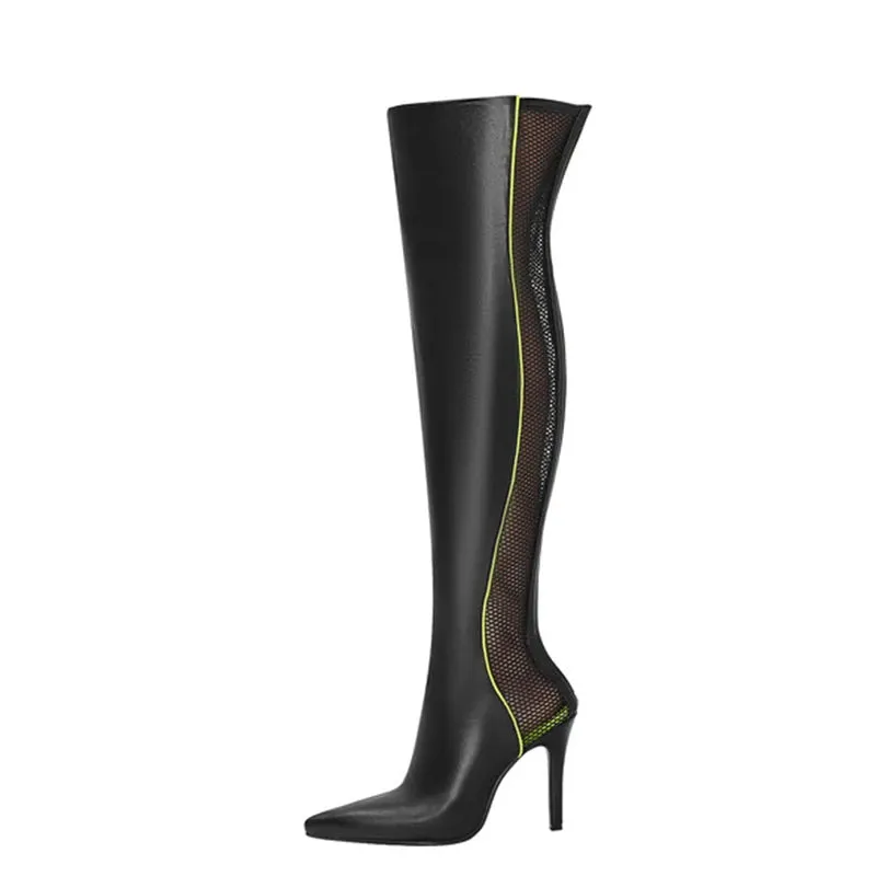 Trend4us Women's Mesh Panel Over-the-Knee Stiletto Boots